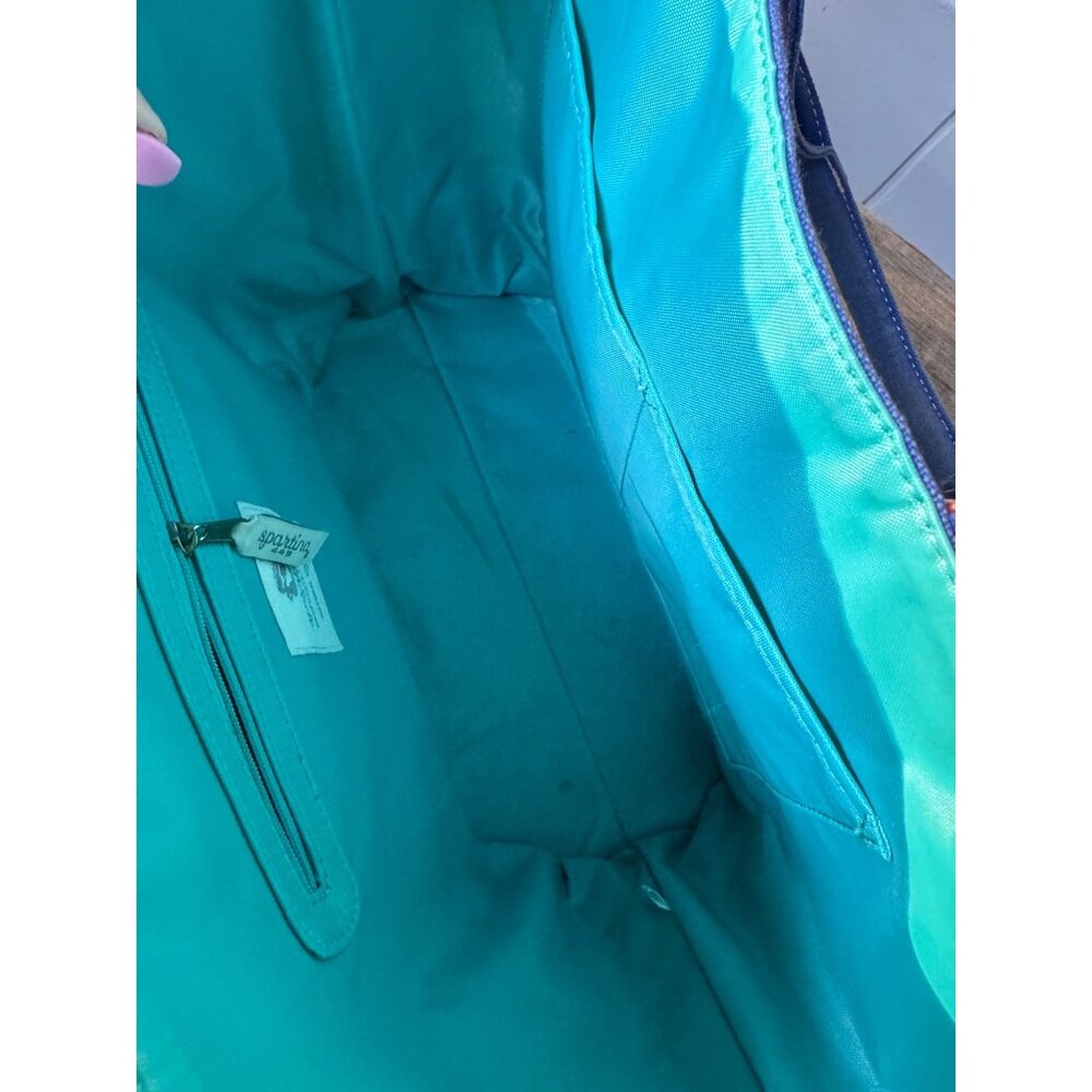 Spartina 449 Daufuskie Island Floral Canvas Tote Bag Blue Bottom Turquoise - Picture 4 of 5